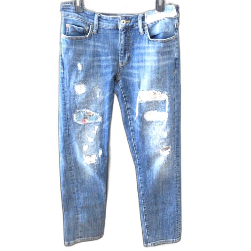 Pilcro Anthorpologie Women's Boyfriend Ripped Patchwork Jeans 27 EUC - Picture 5 of 11